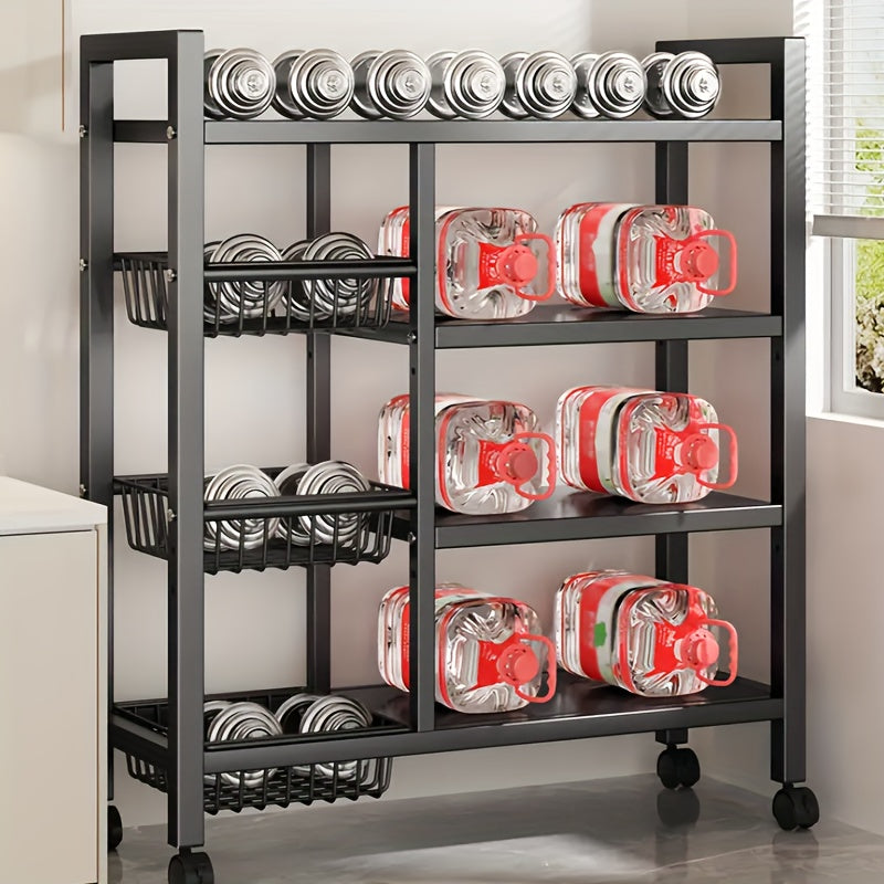 Étagère de rangement roulante à 4 niveaux avec paniers en fil métallique et roulettes – Rayonnage métallique réglable pour cuisine, garde-manger, garage, salle de bain et placard, organisateur sur pied mobile, cadeau de crémaillère