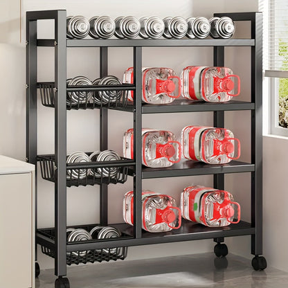 Étagère de rangement roulante à 4 niveaux avec paniers en fil métallique et roulettes – Rayonnage métallique réglable pour cuisine, garde-manger, garage, salle de bain et placard, organisateur sur pied mobile, cadeau de crémaillère