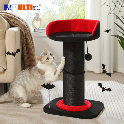 Arbre à chat à plusieurs niveaux avec poteau en sisal et jouets suspendus pour chats d'intérieur, tour d'escalade robuste et centre d'activités pour chats énergiques, disponible en gris et noir