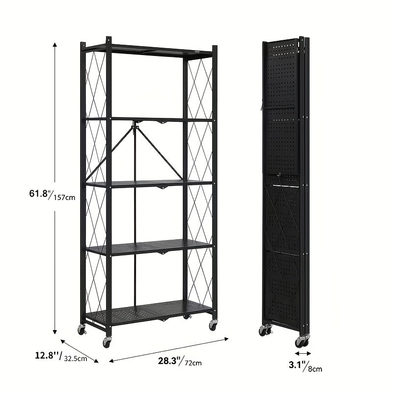 Étagère de rangement sur roulettes – Meuble de rangement mobile à 3, 4 ou 5 niveaux pour bureau et maison, organisateur à étages, montage facile – Noir et blanc