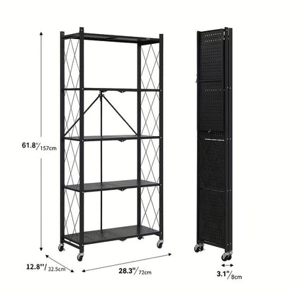 Étagère de rangement sur roulettes – Meuble de rangement mobile à 3, 4 ou 5 niveaux pour bureau et maison, organisateur à étages, montage facile – Noir et blanc