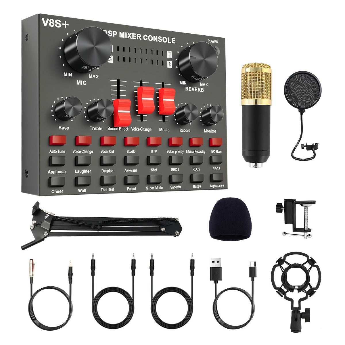 Kit d'enregistrement avec microphone à condensateur et carte son BM800 – Pack studio à domicile pour podcasting, streaming, voix off et musique, compatible avec PC, smartphone et tablette, plusieurs modèles disponibles