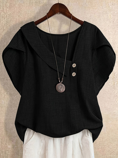 Women's Solid Color Asymmetric Neck Fashion Shirt Summer Tops Elegant Casual Blouse 100% Polyester S-XXL