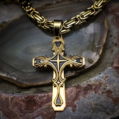Ensemble de colliers croix en acier inoxydable pour homme, 2 pièces, chaîne cubaine avec pendentif croix, bijoux rétro hip-hop pour homme - Collier imposant, cadeau pour lui, anniversaire, Noël