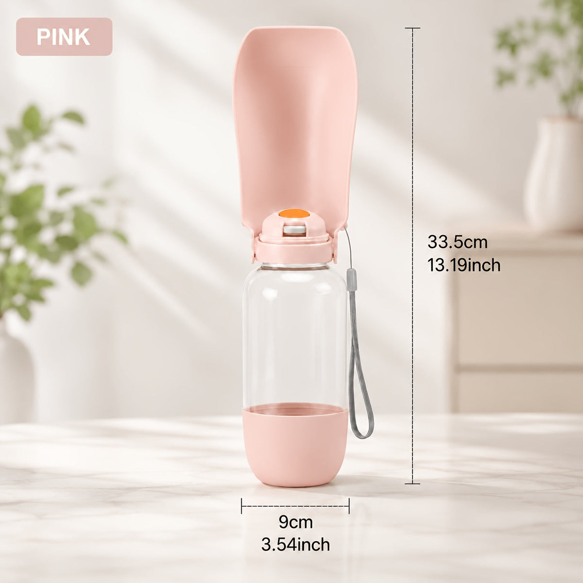 Gourde portable pour animaux avec dragonne, distributeur 2-en-1 d'eau et de nourriture anti-fuite pour chiens et chats - Gobelet de voyage compact pour promenades, randonnées et camping - Gourde légère pour chiens et chats