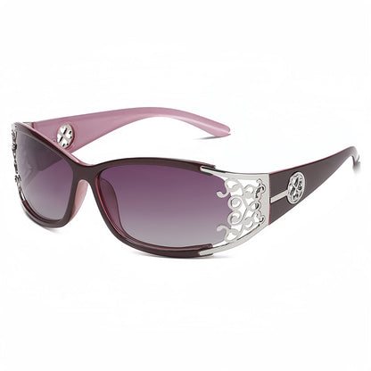 Lunettes de soleil polarisées pour femmes – Monture carrée surdimensionnée, branches ajourées, protection UV400, style rétro vintage pour la conduite, la plage et les activités en extérieur, cadeau idéal, noir bleu violet thé