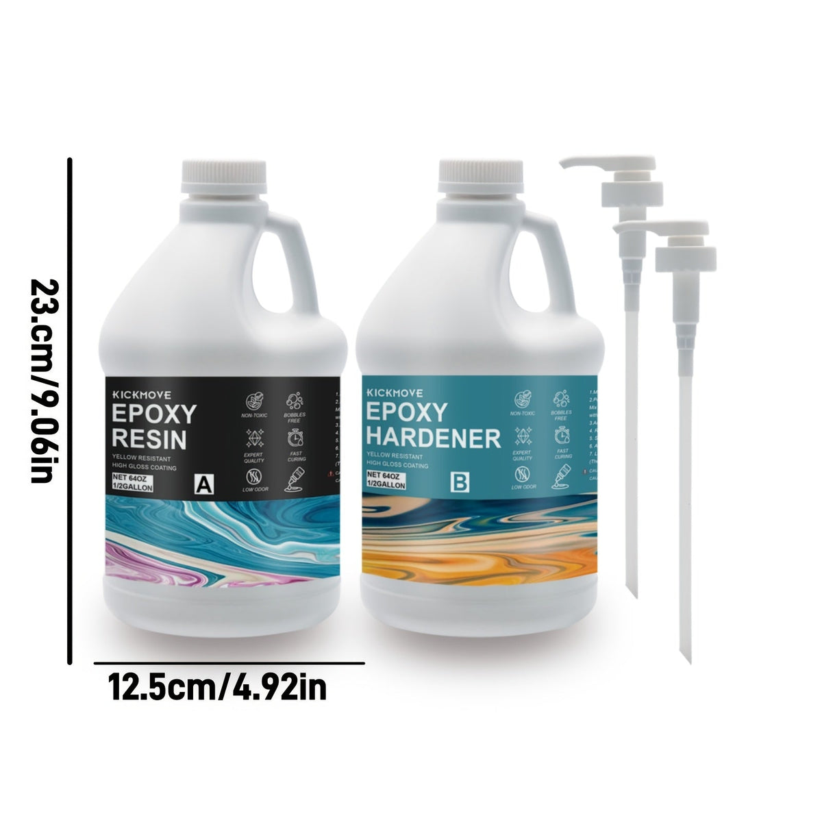 Kit de résine époxy transparente en 2 parties, haute brillance, pour moulage, revêtement, plans de travail, tables, art en résine, bijoux DIY et artisanat, avec pompes, de 16 oz à 2 gallons