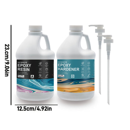 Kit de résine époxy transparente en 2 parties, haute brillance, pour moulage, revêtement, plans de travail, tables, art en résine, bijoux DIY et artisanat, avec pompes, de 16 oz à 2 gallons