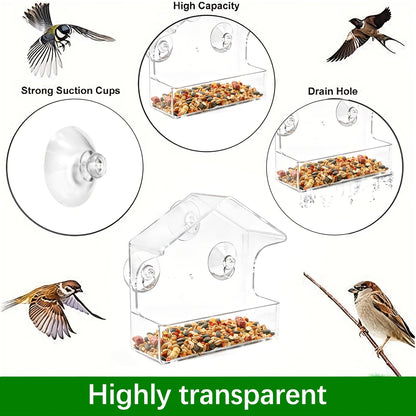 Mangeoire à oiseaux transparente en acrylique avec ventouses - Nichoir transparent pour jardin extérieur, facile à nettoyer, mangeoire pour observer les oiseaux de près depuis vos fenêtres