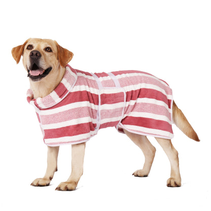 Dog Bathrobe Quick-Dry Super Absorbent Striped Pet Drying Towel Robe – Adjustable Belly Band, Ultra-Soft Microfiber Bath Wrap for Small, Medium & Large Dogs, Multiple Colors, Home & Post-Bath Use