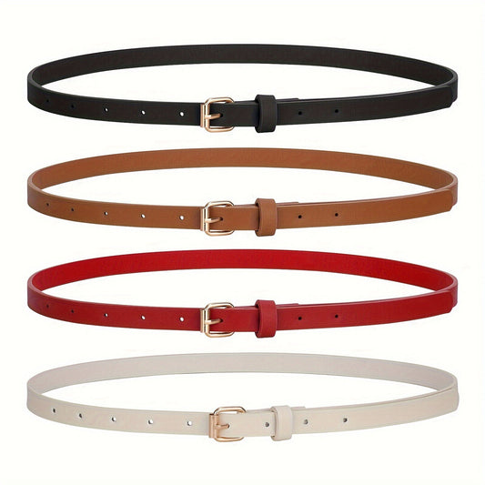 Women's PU Leather Slim Waist Belt 4 Styles Sizes S to 1XL Skinny Fashion Belt for Dresses Jeans Skirts Sweet Casual Outfits – Style A B C D