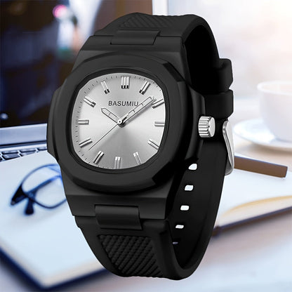 Montre à quartz pour homme avec bracelet en silicone décontracté, boîtier en alliage de zinc, cadran ovale et affichage analogique à aiguilles - Montre légère et tendance pour le quotidien, idée cadeau pour homme, petit ami ou père