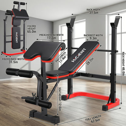 Banc de musculation réglable et pliable avec rack à squat, poste à jambes et pupitre à biceps – Banc de développé couché tout-en-un pour entraînement complet, jusqu'à 545 kg