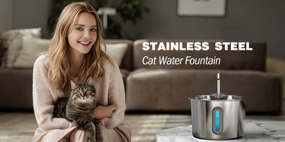 Fontaine à eau pour chat en acier inoxydable 2,2 L - Pompe USB ultra-silencieuse, débit type robinet, filtre à 3 étapes et fenêtre de niveau d'eau visible, fontaine automatique pour chats et petits chiens en intérieur
