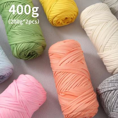 Fil de coton pour t-shirt 400 g (2 x 200 g) mélange de coton épais en 49 couleurs – Fil épais et doux pour paniers au crochet, sacs, tapis, projets de macramé et tricot – Fil de loisirs créatifs idéal pour les débutants