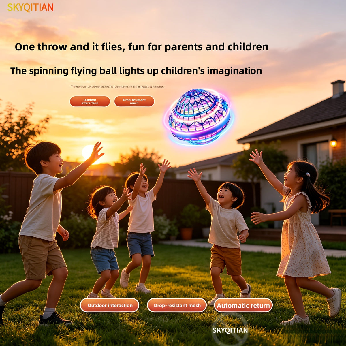 Jouet balle volante magique OVNI avec lumière LED – Contrôle manuel, balle boomerang à lévitation, contrôle intelligent par gestes, jeu intérieur/extérieur, cadeau de fête pour enfants, garçons et filles, Halloween, Noël