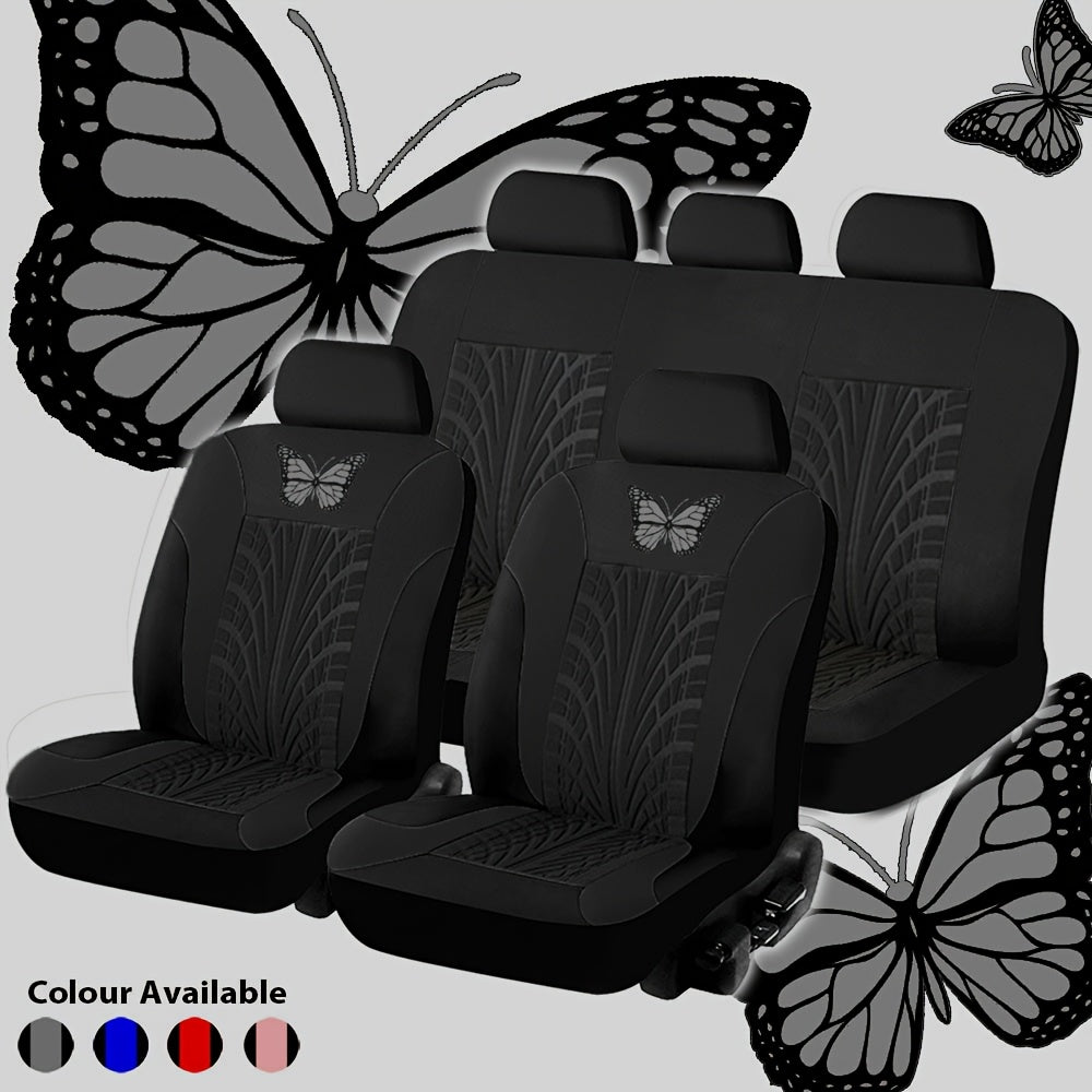 Housses de siège auto universelles pour véhicules 5 places - Motif papillon et pneu, tissu épais respirant et résistant à l'usure, ensemble complet de protection des sièges avant et arrière, convient à la plupart des voitures, camions et SUV