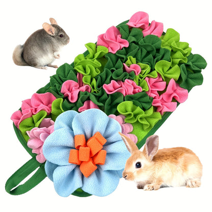 Interactive Snuffle Mat for Small Pets, Rabbit & Hamster Foraging Pad with Flower Design & Non-Slip Base, Mental Stimulation Feeding Toy for Guinea Pigs, Hedgehogs & Small Animals, Enrichment Activity Mat