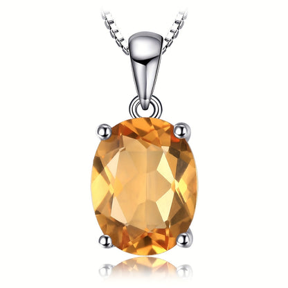 925 Sterling Silver Natural Gemstone Oval Cut Pendant Necklace for Women – Amethyst Citrine Garnet Peridot Topaz Multi-Faceted Fine Jewelry, Elegant Dating Daily Gift for Girls