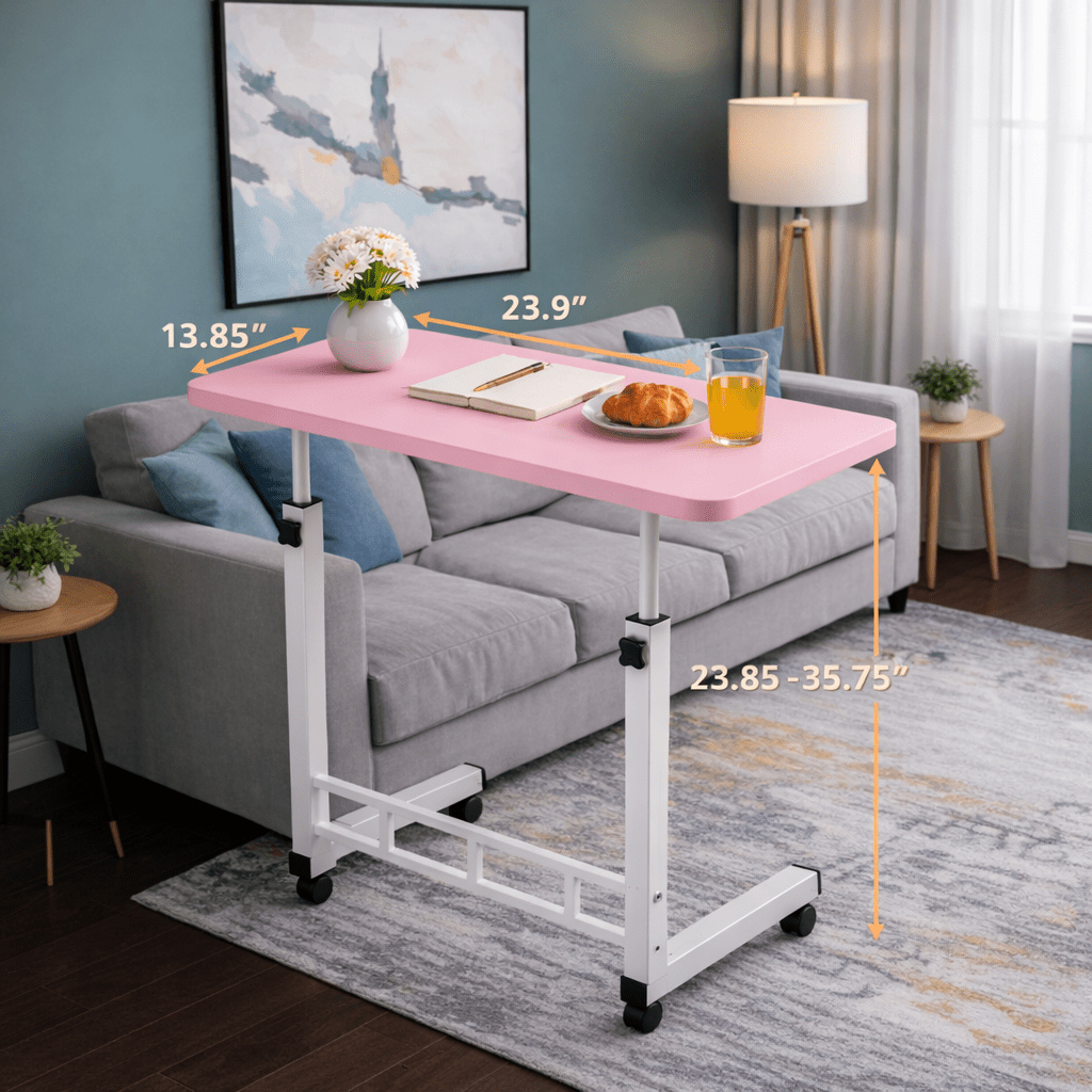 Table pour ordinateur portable mobile réglable en hauteur avec roulettes, bureau d'ordinateur de chevet roulant pour lit et canapé, table d'appoint pour chambre, dortoir et petits espaces, disponible en 8 couleurs