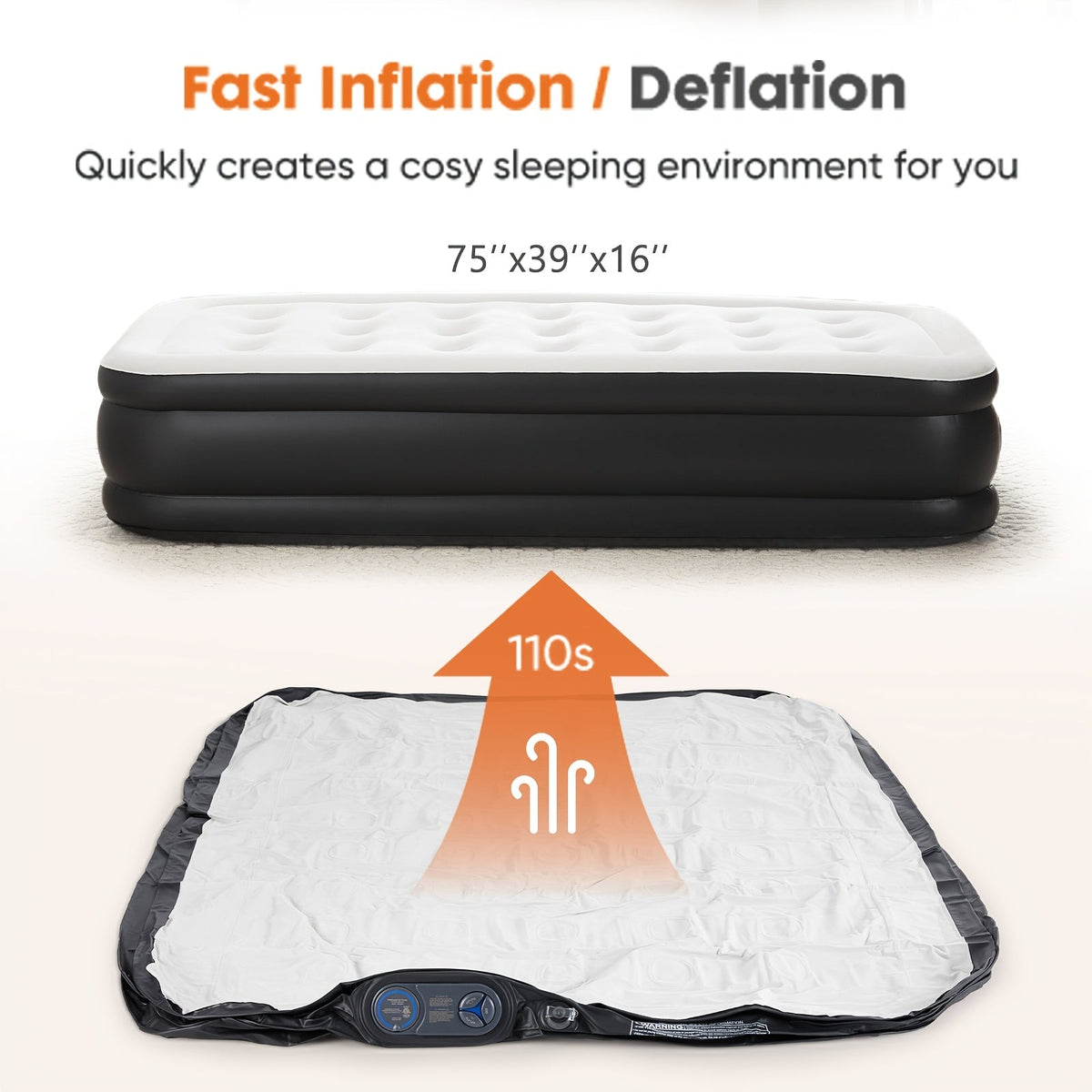 Matelas gonflable avec pompe intégrée – Lit d'appoint double hauteur de 40/46/53 cm d'épaisseur, capacité de 300 kg, base antidérapante – pour la maison, chambre d'amis, camping et usage extérieur