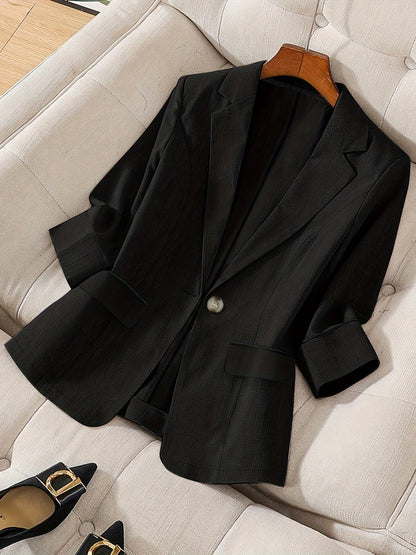 Women's Elegant Blazer Jacket 3/4 Sleeve Loose Fit Office Work Blazer Apricot Black Navy Olive Violet S M L XL XXL