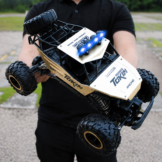 1:12 Scale RC Monster Truck 2.4GHz Off-Road Remote Control Car - Alloy Body, Independent Suspension, Rubber Tires, LED Lights, 1200mAh Battery, Crash-Resistant - Golden