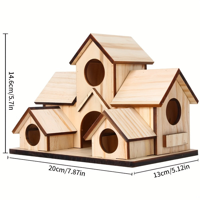 Nichoir rustique en bois pour jardin extérieur - Mangeoire à oiseaux et nichoir suspendu multi-niveaux à compartiments multiples, style villa - Décoration de jardin personnalisable à peindre pour attirer les oiseaux sauvages - Couleur bois naturel