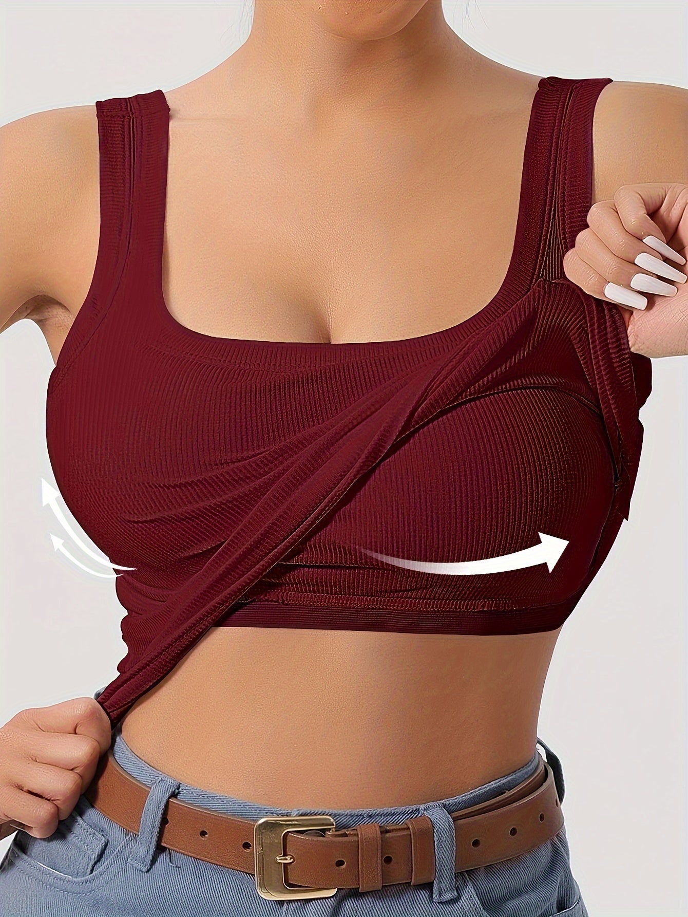Women's Scoop Neck Tank Top Removable Chest Padding Slim Fit Casual Summer Sleeveless Top 8 Colors XS-XL