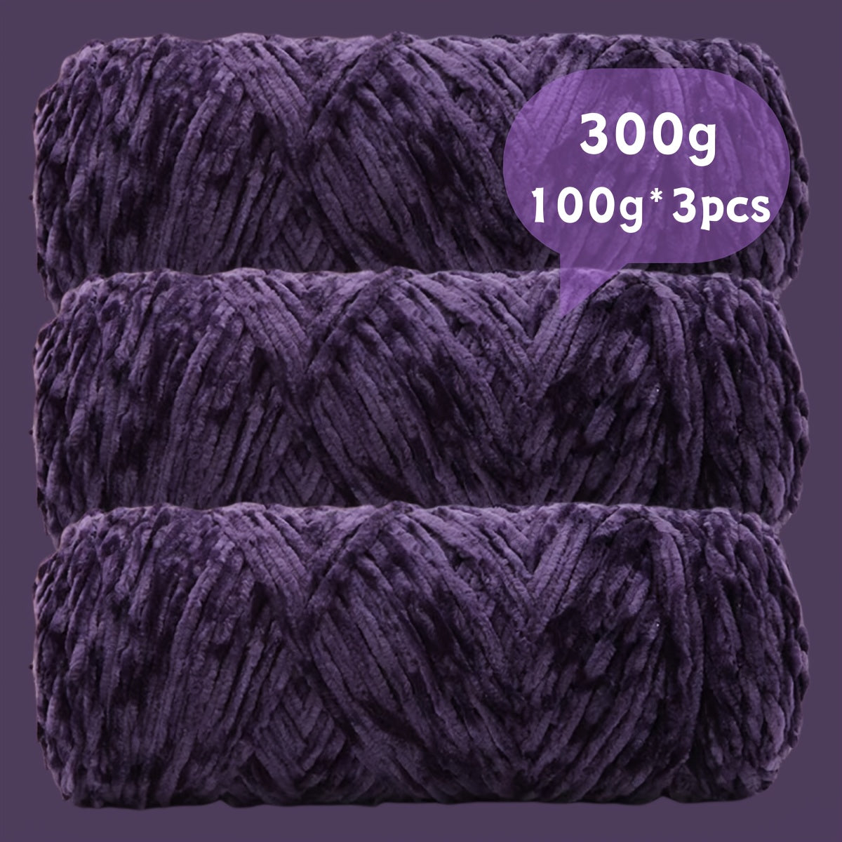 Fil chenille velours, lot de 3 pelotes de 300 g (3 x 100 g), laine douce et épaisse pour tricot et crochet, 47 couleurs, idéal pour débutants, artisanat de luxe pour pulls, écharpes, bonnets, poupées, sacs, amigurumi et projets DIY