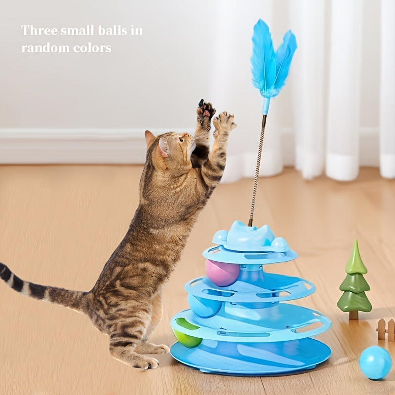 Jouet interactif rotatif pour chat avec plume et balle – Distraction anti-ennui pour chatons et chats, design rotatif, jeu d'intérieur amusant, cadeau idéal pour les amoureux des chats