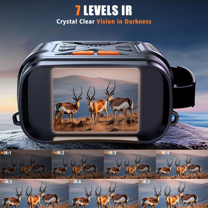 Jumelles de vision nocturne 4K pour adultes – Zoom numérique 10x, écran HD 2,8", illuminateur infrarouge 7 niveaux, photo et vidéo 12 MP, rechargeables – Parfaites pour la chasse, le bateau et l'exploration en plein air, cadeau pour hommes