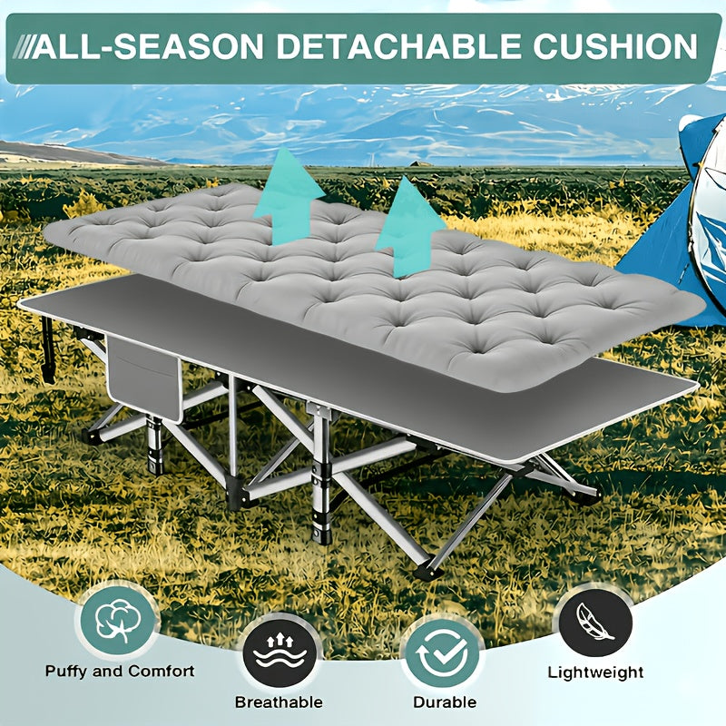 Lit de camp pliant portatif pour adultes - Tissu Oxford double épaisseur, très résistant 225/270/320 kg, lit de camping extérieur pliable avec sac de transport pour la plage, la sieste, les voyages, noir et gris