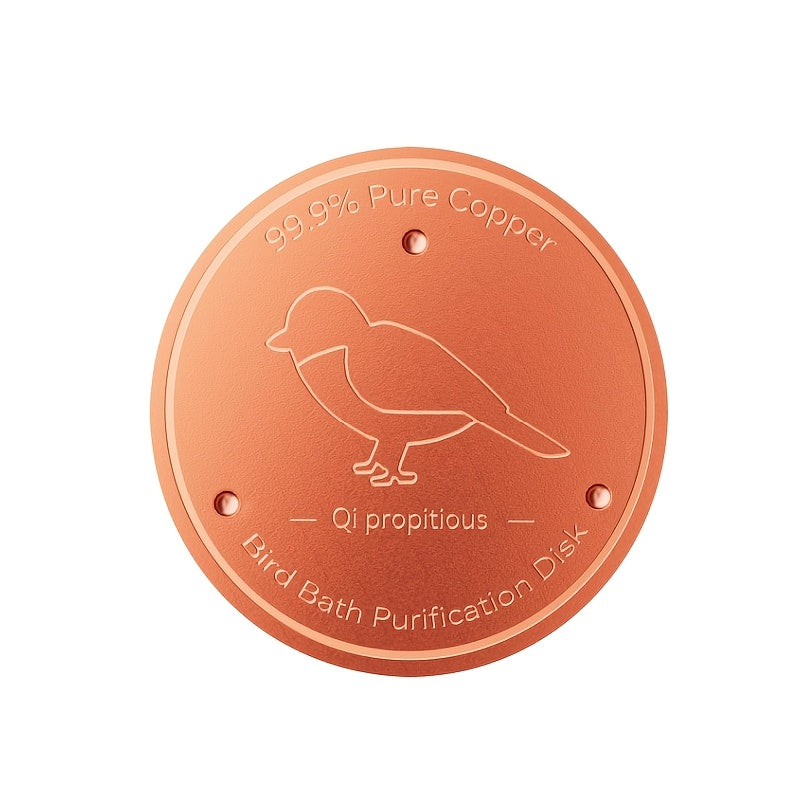 Disque de purification en cuivre et agitateur d'eau pour bain d'oiseaux, 99 % cuivre pur, rond de 10 cm, support renforcé à trois points de 1 mm pour une eau propre et sûre – Ajustement universel pour bassin d'oiseaux extérieur, toutes saisons