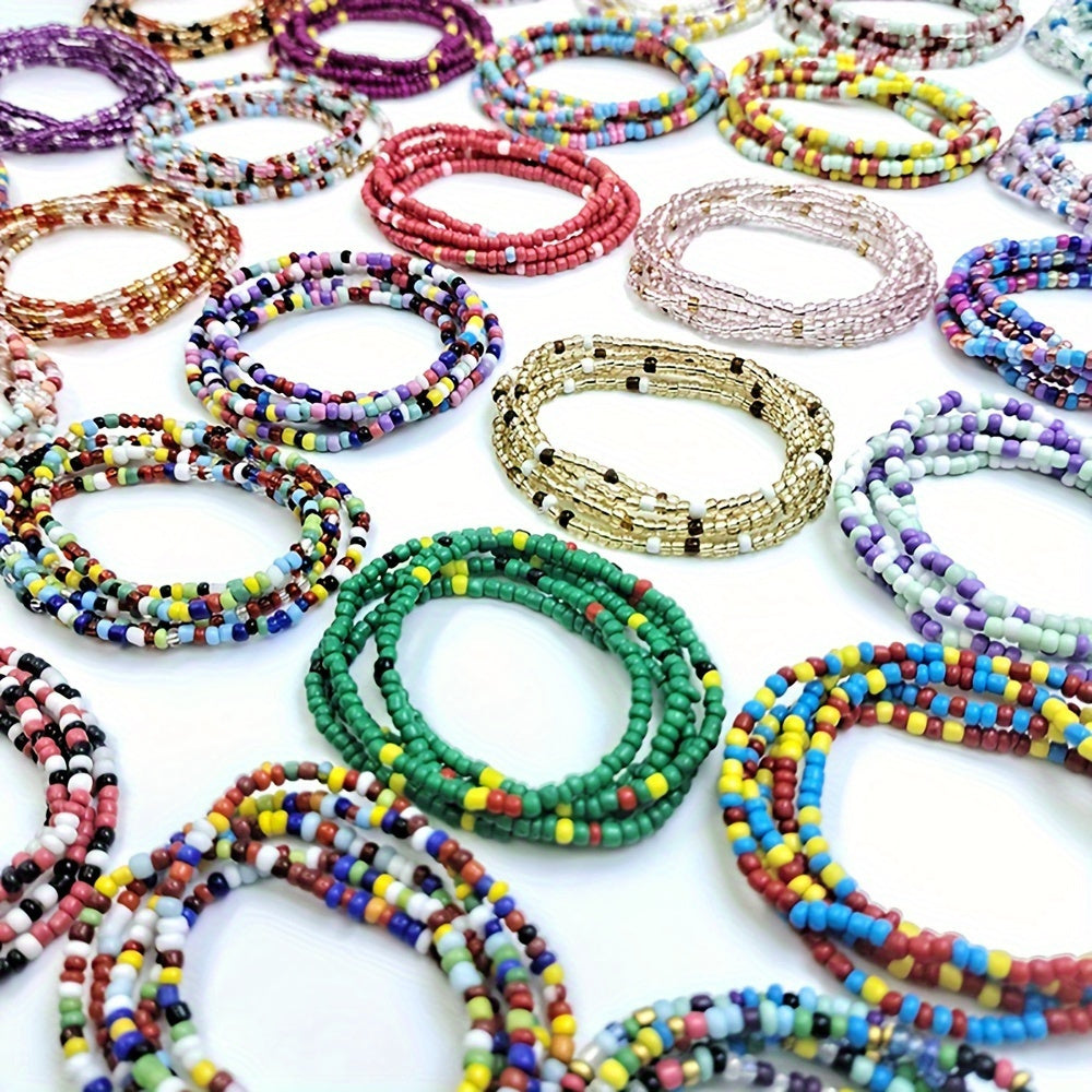 Ensemble de 20 colliers et chaînes de taille élastiques en perles de verre bohèmes colorées pour femmes, bijoux de corps style plage et bikini pour fête, vacances et festival