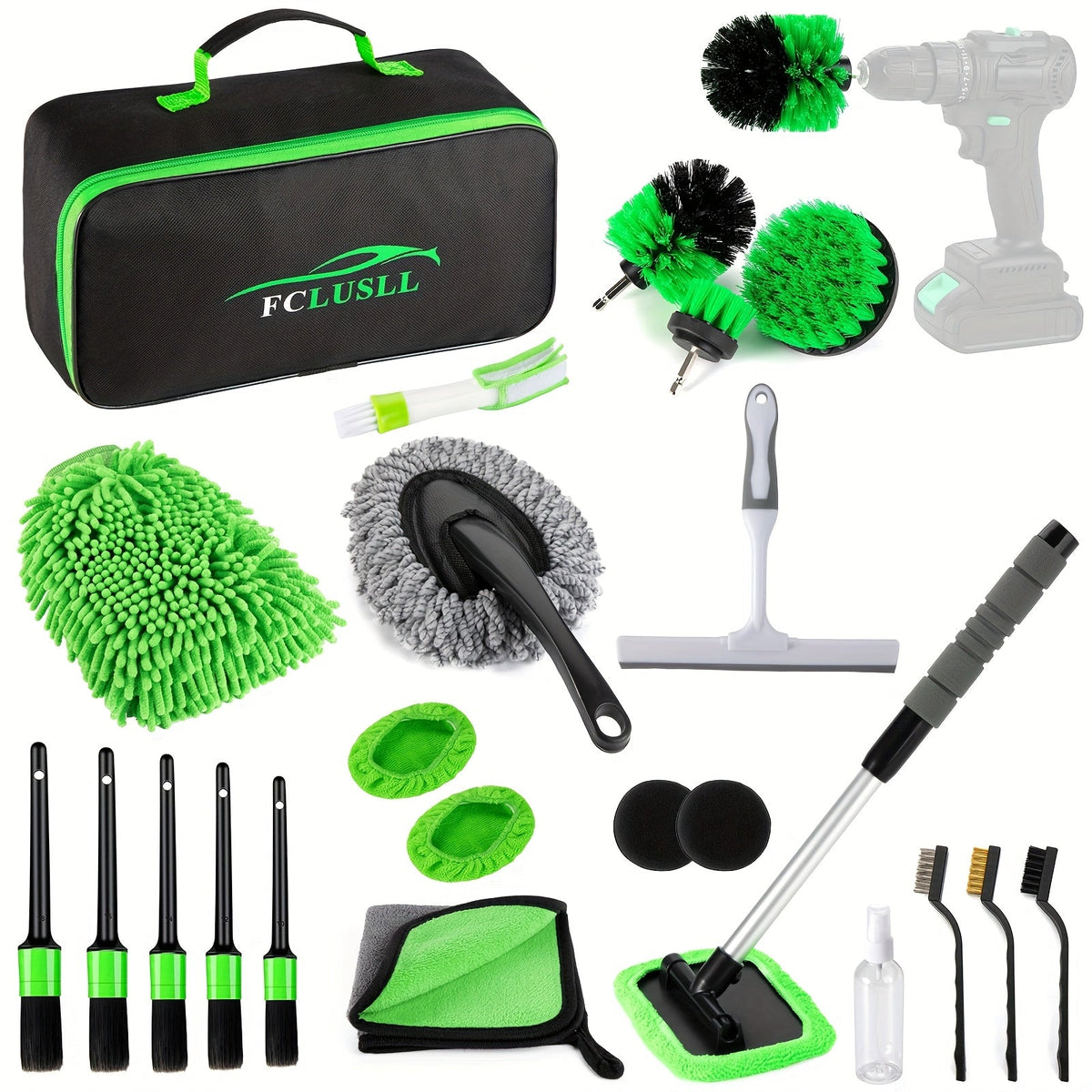 Kit de nettoyage automobile 17-35 pièces – Aspirateur portable, outil de nettoyage de pare-brise, jeu de brosses pour perceuse et ensemble de brosses pour habitacle pour un detailing complet, cadeau de fêtes pour la famille et les amis