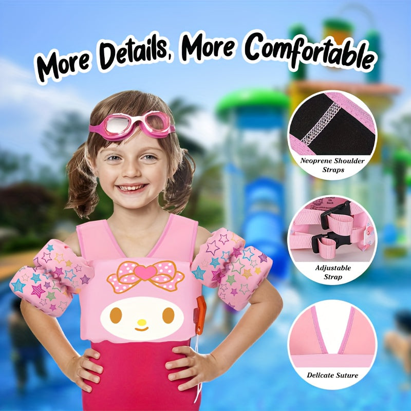 Gilet de natation pour enfants avec brassards, sangles réglables en nylon, motif dessin animé mignon, pour enfants de 9 à 30 kg (2 à 9 ans), aide à la natation pour piscine, plage et lac, gilet flottant d'apprentissage pour garçons et filles