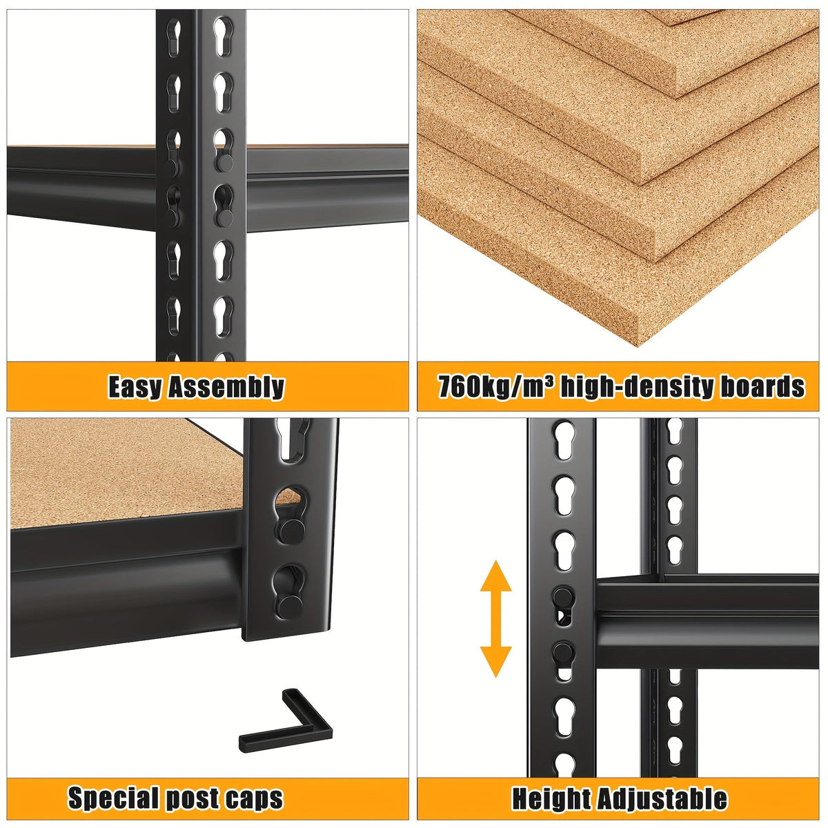 Étagère de rangement robuste en métal à 5 niveaux pour garage, 907 kg (2000 lb) – Étagère de rangement en acier réglable de 152 à 183 cm pour garage, sous-sol, garde-manger, cuisine et entrepôt, assemblage sans outils, noir