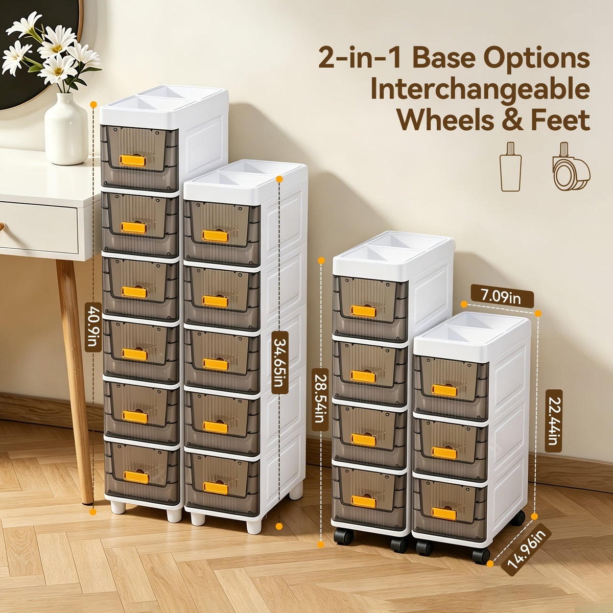 Meuble de rangement fin à roulettes avec tiroirs, organisateur en PP imperméable à 3, 4, 5 ou 6 niveaux pour salle de bain, cuisine, chambre, petits espaces – Tour de rangement étroite