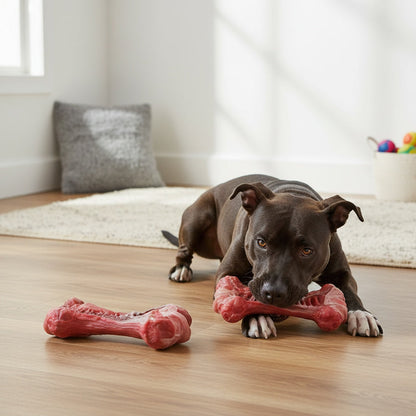 Jouet à mâcher indestructible pour chiens destructeurs, os en caoutchouc naturel durable pour le nettoyage des dents et le jeu interactif, os non toxique pour chiens de petites, moyennes et grandes races – Taille L 15 cm