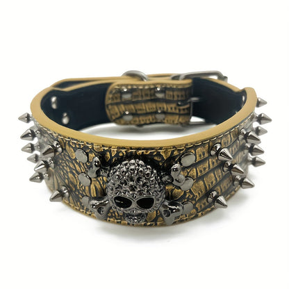 Ensemble collier et laisse pour chien à clous et rivets – Collier en cuir synthétique style punk rock pour dressage et promenade, ajustable et robuste avec boucle en métal pour petits, moyens et grands chiens