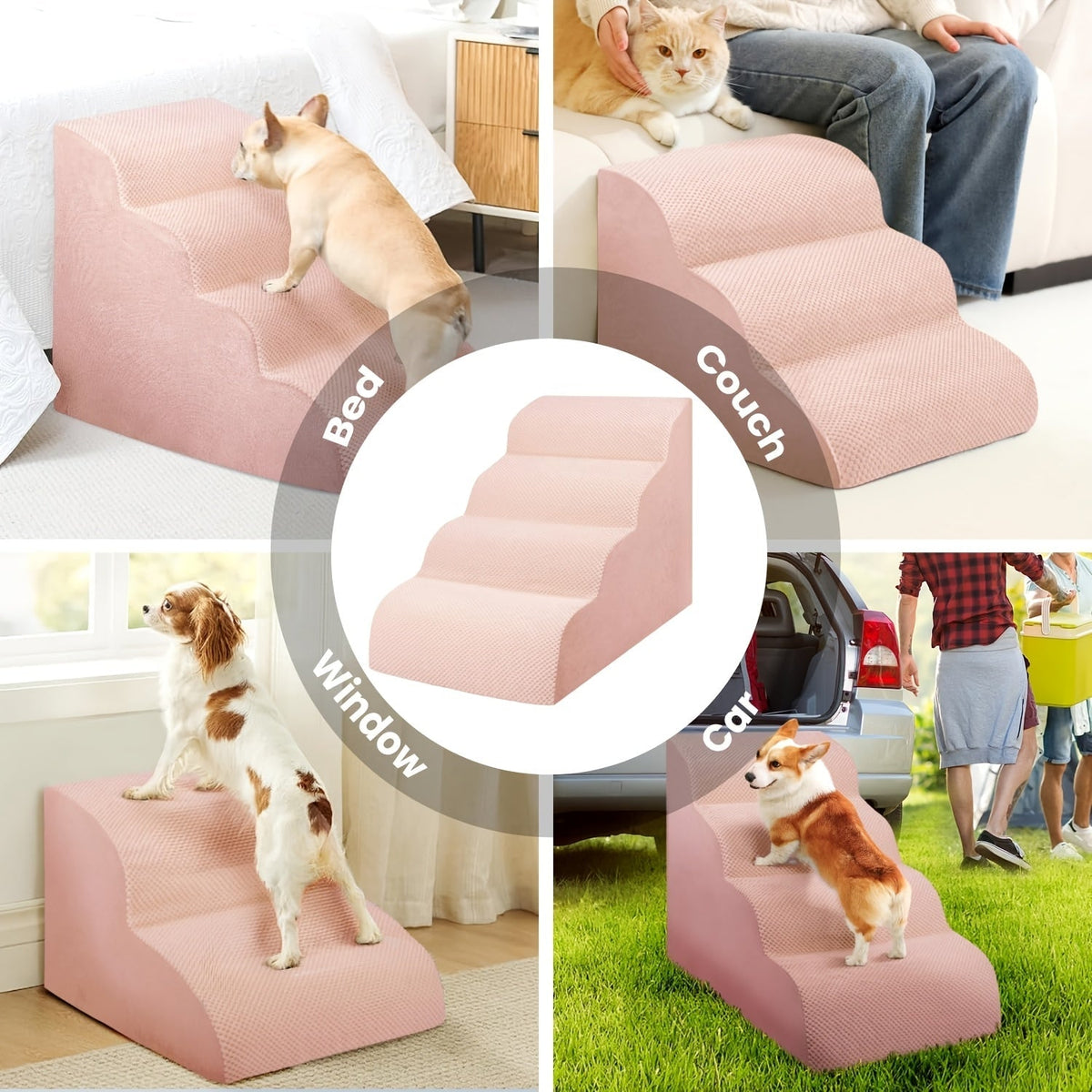 Escalier pour chien en mousse à mémoire de forme, 2, 3 ou 4 marches avec base antidérapante et housse lavable – Marches de soutien pour canapé et lit, idéal pour chiens âgés et chiots, plusieurs couleurs disponibles