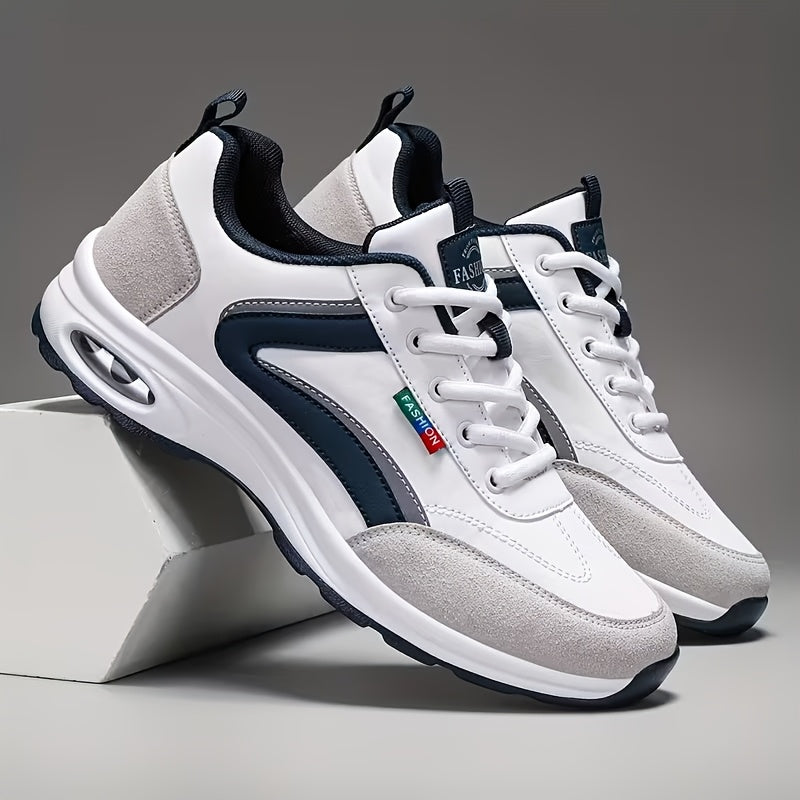 Baskets de mode pour hommes à lacets – Chaussures de course décontractées à semelle souple antidérapante, tige en polyuréthane, doublure confortable, légères pour les sports de plein air, la marche et le quotidien – Disponibles en bleu, noir et blanc