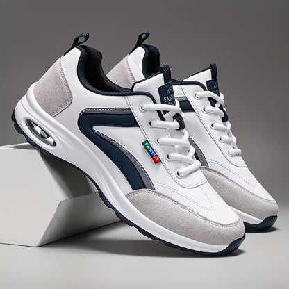 Baskets de mode pour hommes à lacets – Chaussures de course décontractées à semelle souple antidérapante, tige en polyuréthane, doublure confortable, légères pour les sports de plein air, la marche et le quotidien – Disponibles en bleu, noir et blanc