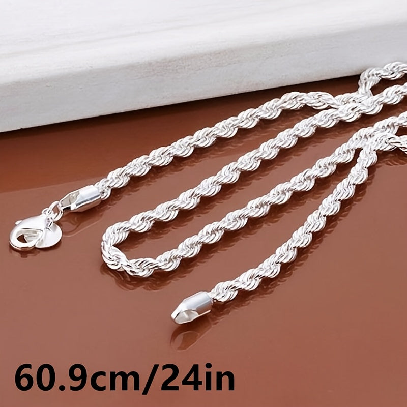 Collier chaîne torsadée plaqué argent 925, style tribal simple en acier inoxydable, unisexe, 18-30 pouces - Bijou pour hommes et femmes, idéal au quotidien ou pour les fêtes, cadeau pour la Saint-Valentin, toutes saisons