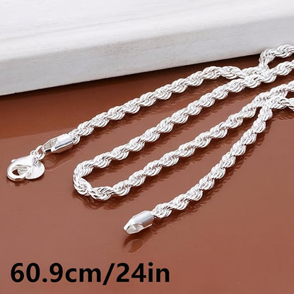 Collier chaîne torsadée plaqué argent 925, style tribal simple en acier inoxydable, unisexe, 18-30 pouces - Bijou pour hommes et femmes, idéal au quotidien ou pour les fêtes, cadeau pour la Saint-Valentin, toutes saisons