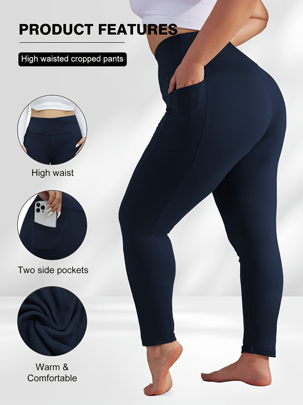 Pantalon de yoga grande taille pour femme avec poches – Legging chaud doublé en polaire taille haute pour l'automne et l'hiver, pantalon de sport moulant élastique, tailles 1XL-5XL en noir, gris, bordeaux et bleu marine