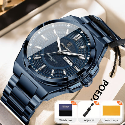 Montre à quartz pour homme POEDAGAR, étanche, lumineuse, en acier inoxydable avec affichage du calendrier hebdomadaire – Design élégant et classique, cadeau parfait pour homme, disponible en plusieurs coloris
