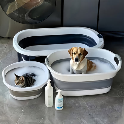 Baignoire pliable pour animaux avec ensemble de brosses de toilettage – Bassine portable et pliable pour chiens et chats, idéale pour les petits animaux, les voyages et le camping, bac de lavage polyvalent pour la maison et l'extérieur