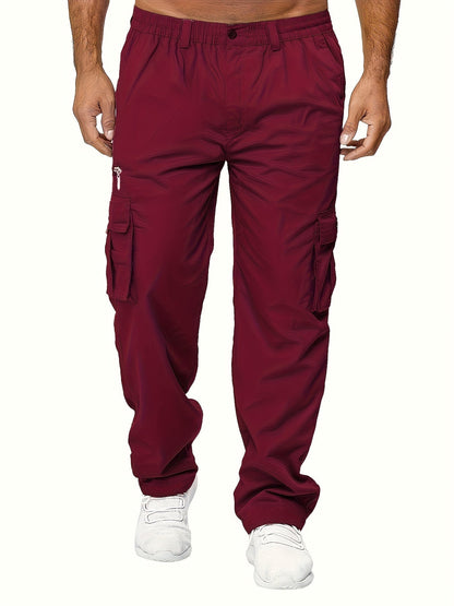 Lot de 3 pantalons cargo pour homme, coupe droite multipoches – Pantalon de randonnée en polyester tissé uni pour le printemps et l'automne, tailles S à XXXL, 9 combinaisons de couleurs